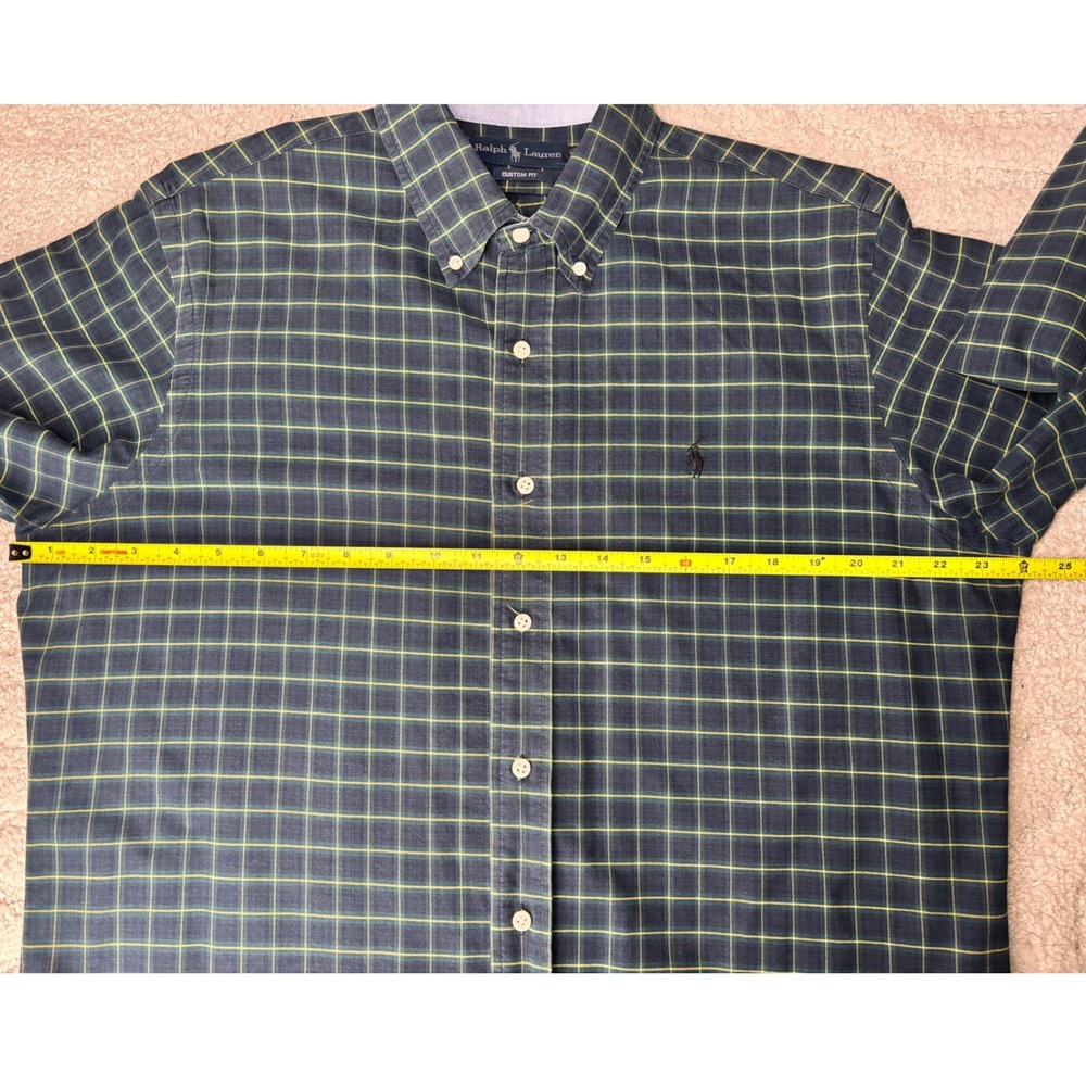 Ralph Lauren Button Down Shirt Mens L Navy Blue Yellow Grid Custom Fit Plaid - Picture 9 of 13